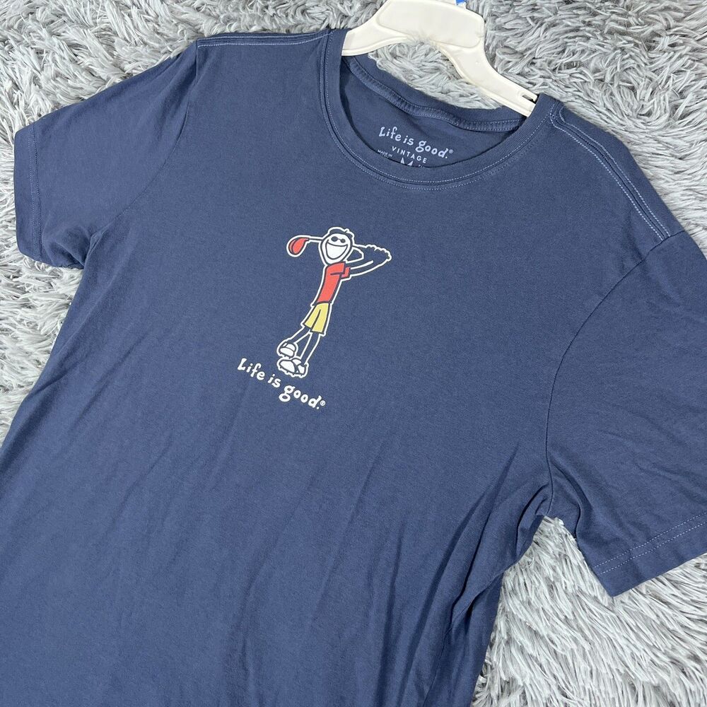 Life Is Good Adult Shirt Medium Blue Red Golf Outdoor Vintage Pullover Tee Mens